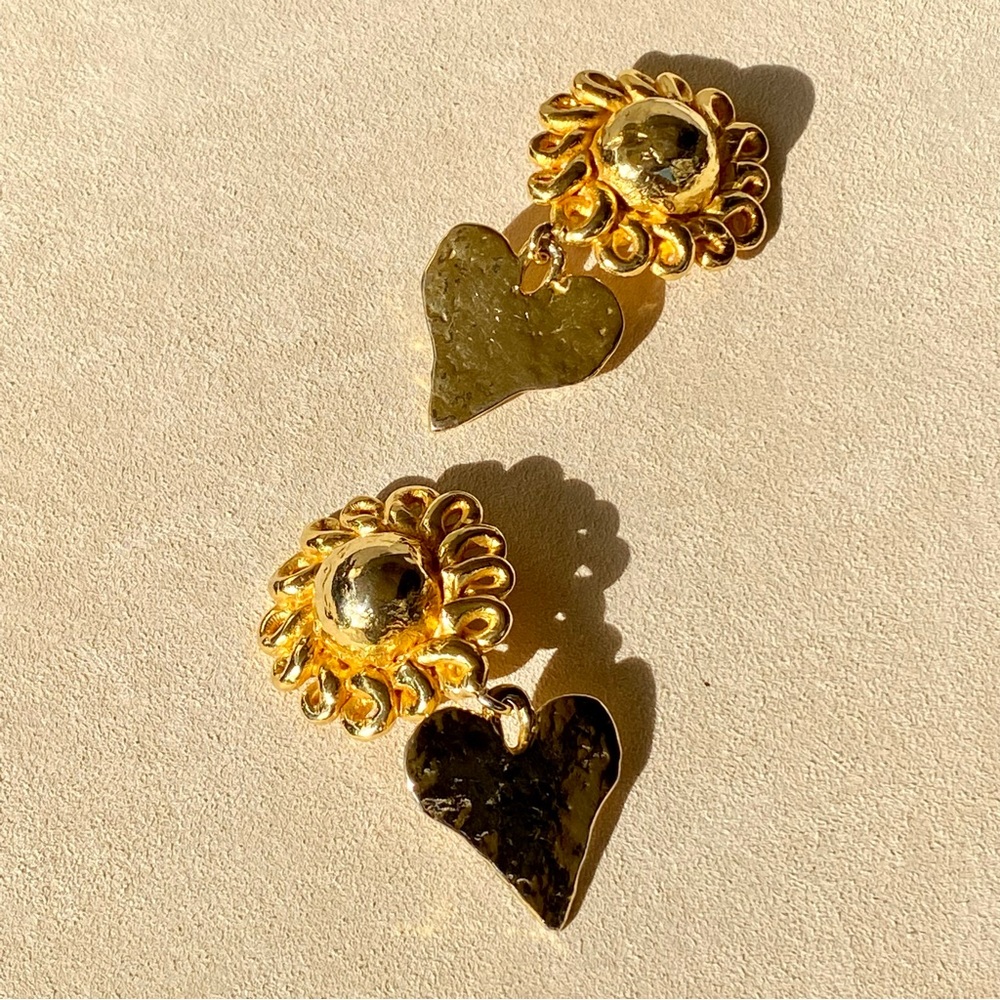 Vintage Rare Sonia Rykiel Heart Statement Clip On Earrings